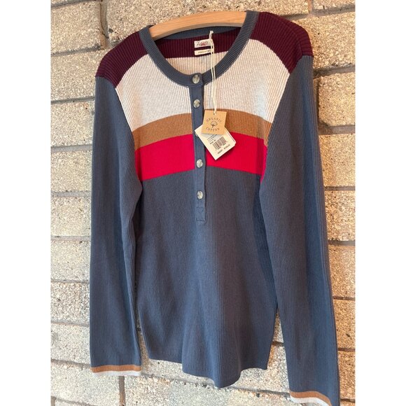 NWT Faherty Womens Mikki Henley Top XL Organic Cotton Colorblock Burgundy/Gray/W - Picture 2 of 8